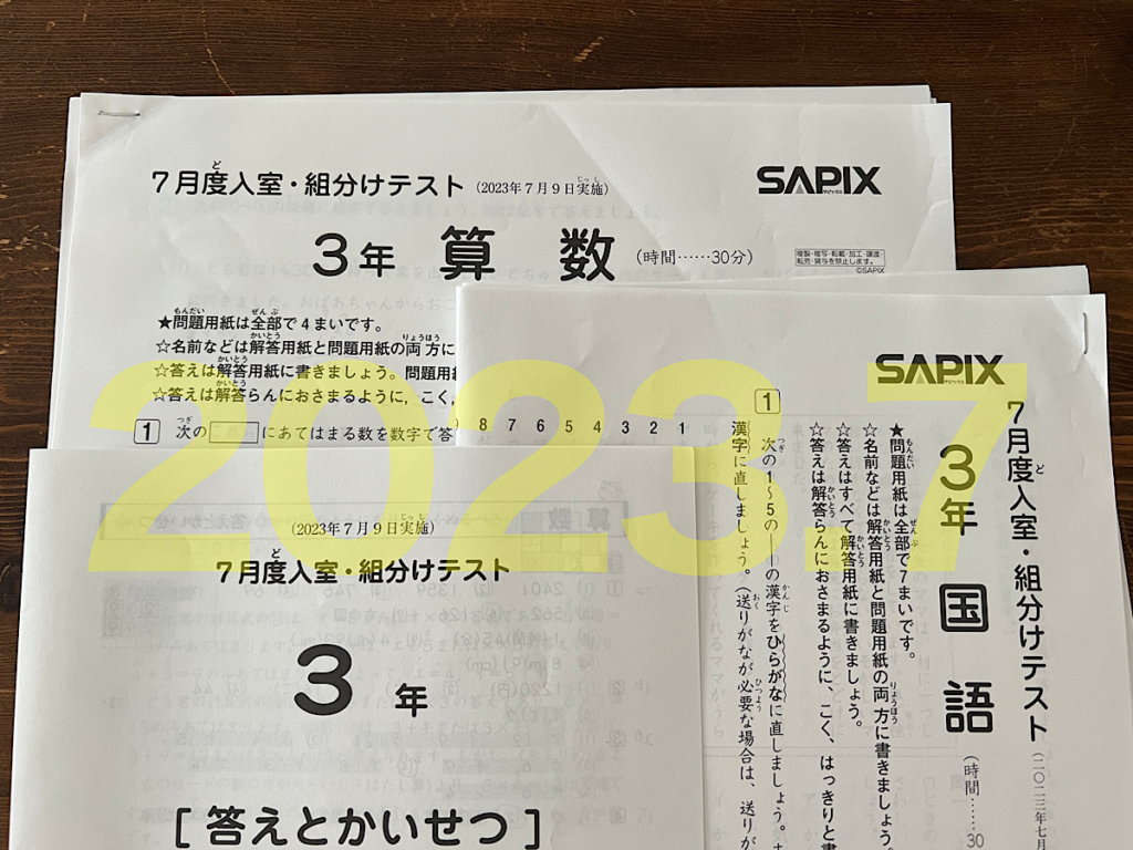 SAPIX2024年度 3年生用 組分けテスト 確認テスト実力テスト 全8回 実力