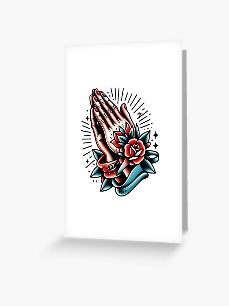 Praying Hands & Roses Flash Tattoo Art Design