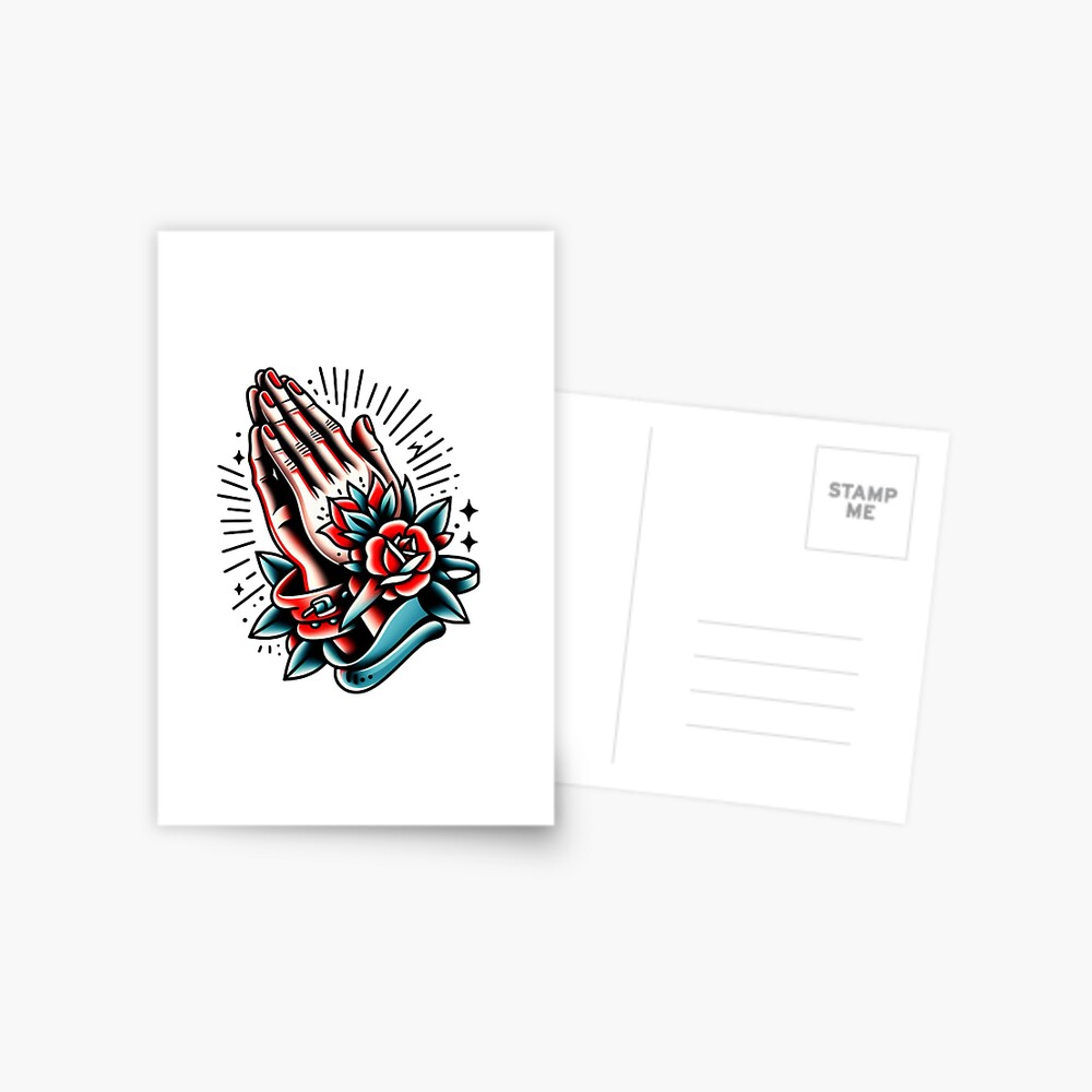 Praying Hands & Roses Flash Tattoo Art Design