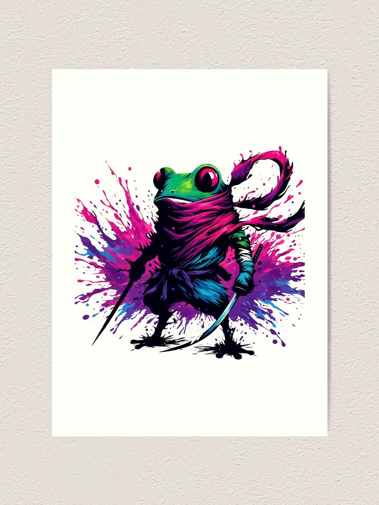 Cool Japanese Ninja Samurai Frog Ink Splash Art
