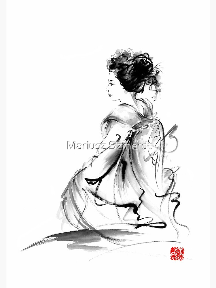 Geisha Japanese woman in Tokyo kimono original Japan painting art