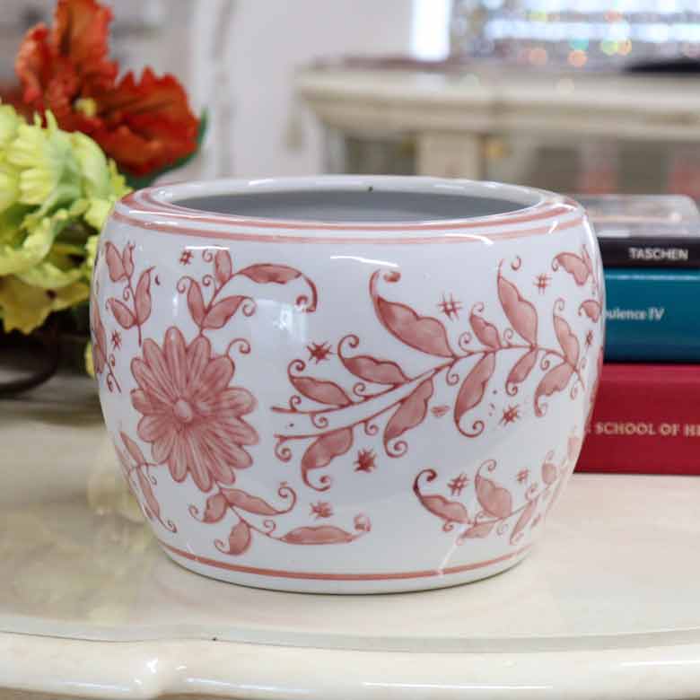 水鉢 ピンク 花柄 7号 ミニ火鉢 鉢カバー プランターカバー – 輸入家具