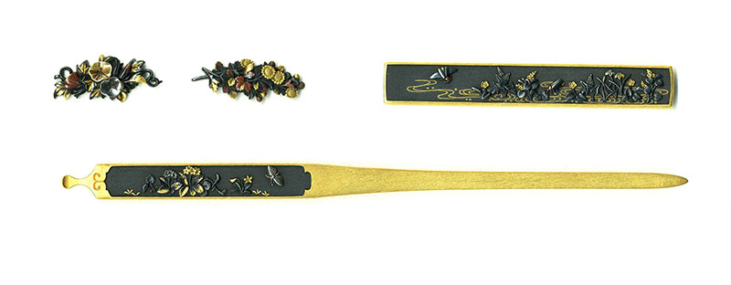 後藤法橋一乗 草花に虫図三所物 刀装具 町彫 名品聚成所載品Gotou