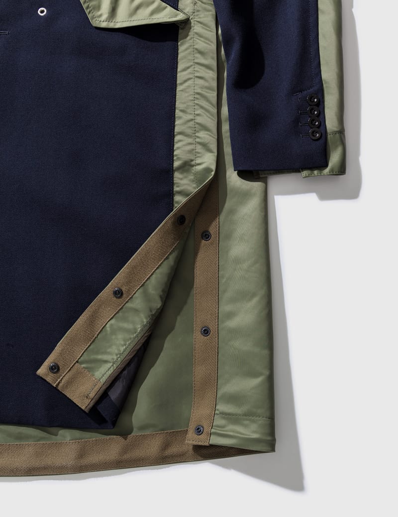 Sacai - ナイロン ツイル × ウール コート | HBX