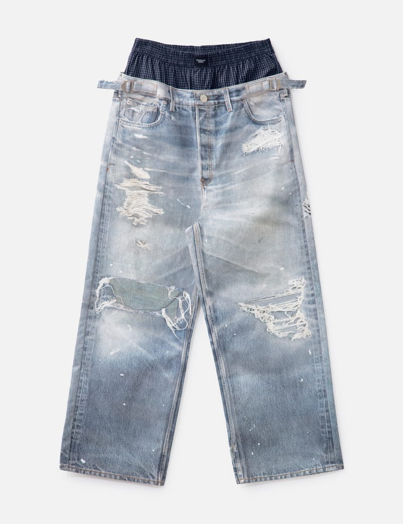 Protocol-Index Trompe-l'œil Layered Pants - Oversized denim-look