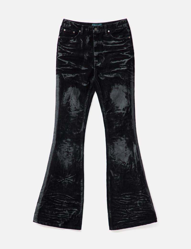 Undermycar - Oil Stained Wrinkled Wide Flare Jeans | HBX