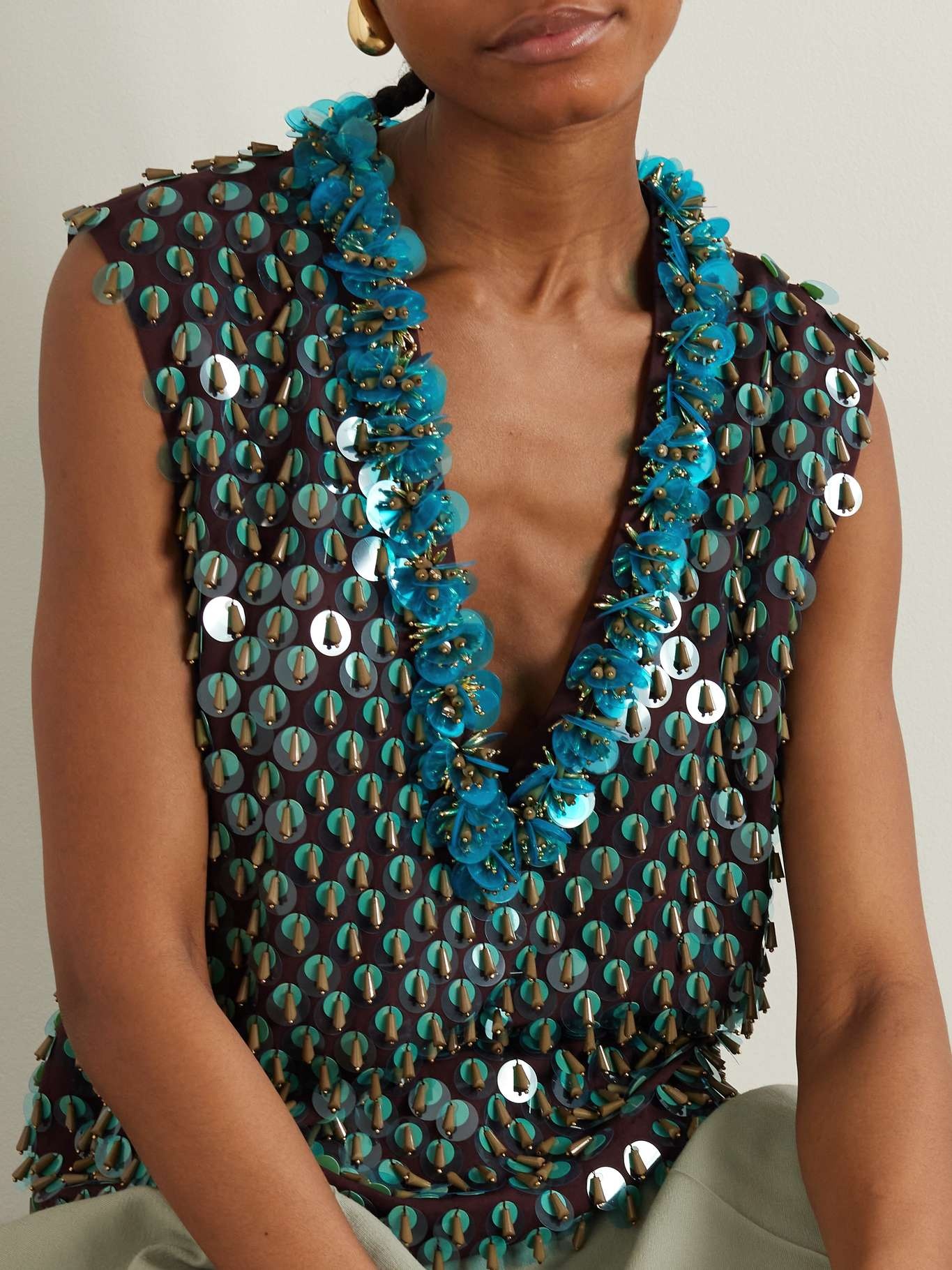 Dries Van Noten Sequin and bead-embellished satin vest | REVERSIBLE
