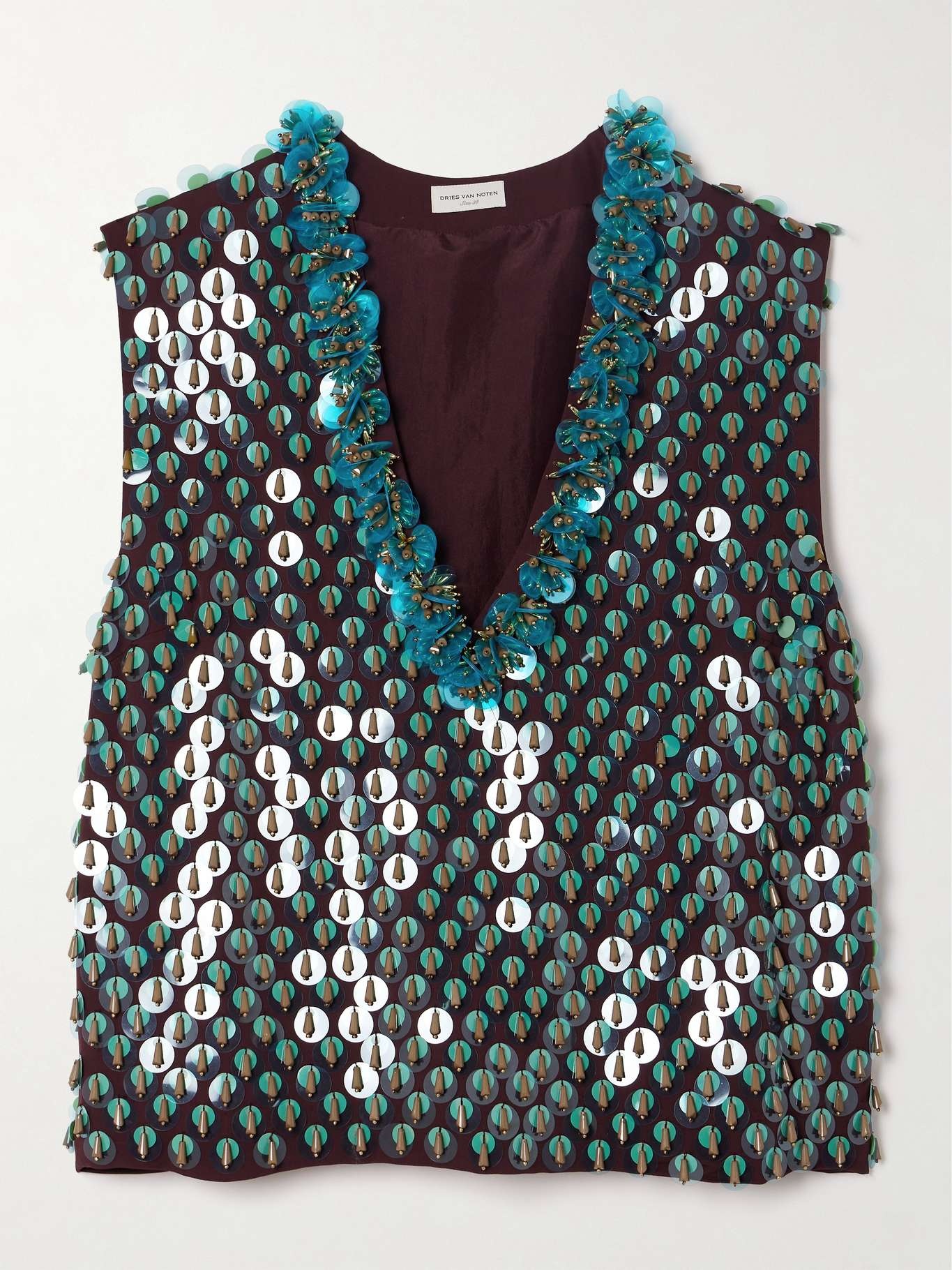 Dries Van Noten Sequin and bead-embellished satin vest | REVERSIBLE