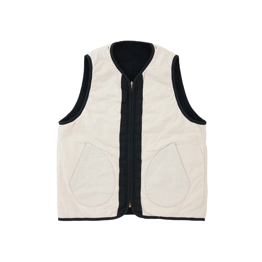 visvim WAWONA DOWN VEST (W/LI NEP TWEED) NAVY | REVERSIBLE