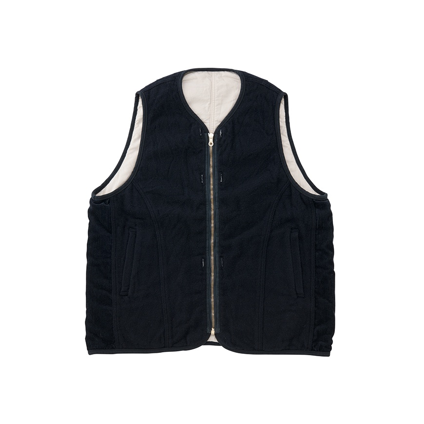 visvim WAWONA DOWN VEST (W/LI NEP TWEED) NAVY | REVERSIBLE