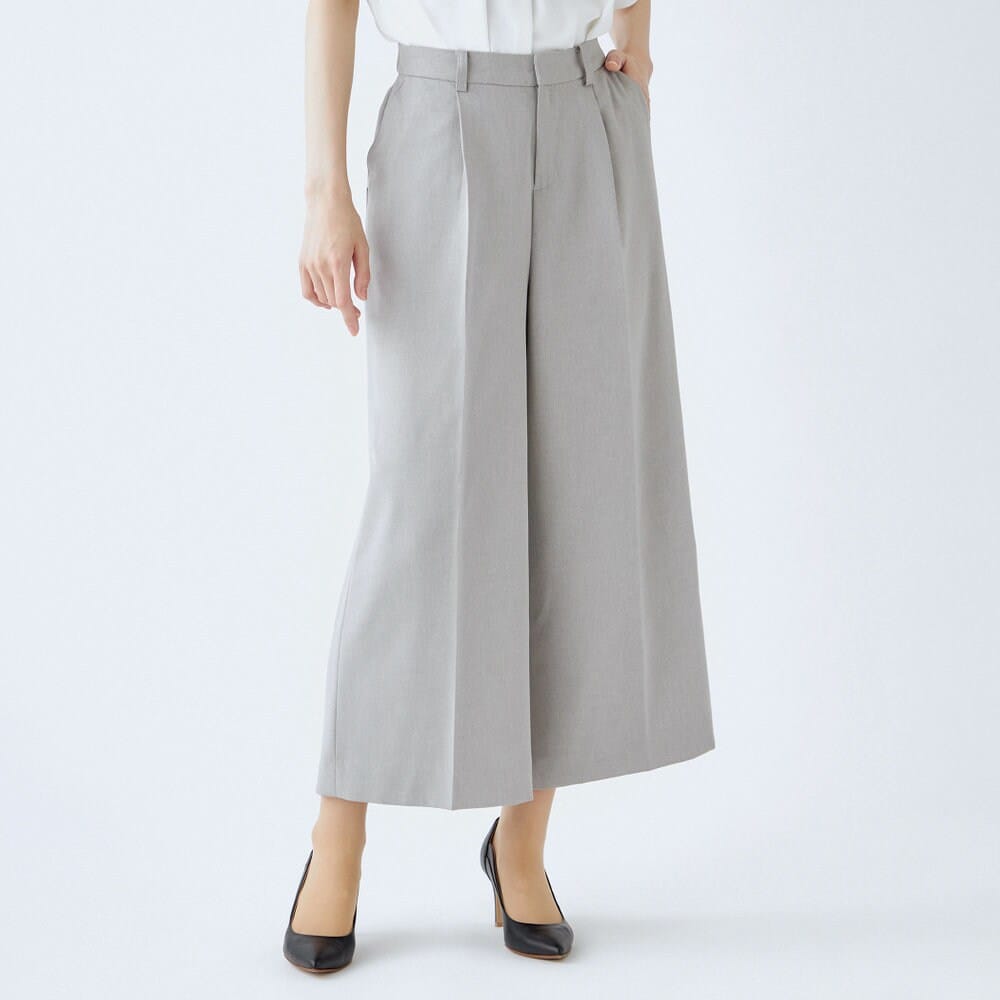 オールシーズン】洗えるガウチョパンツ ストレッチツイル素材 グレー
