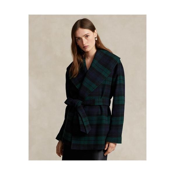 プラッド ウールブレンド ツイル ラップ コート | ポロ ラルフ