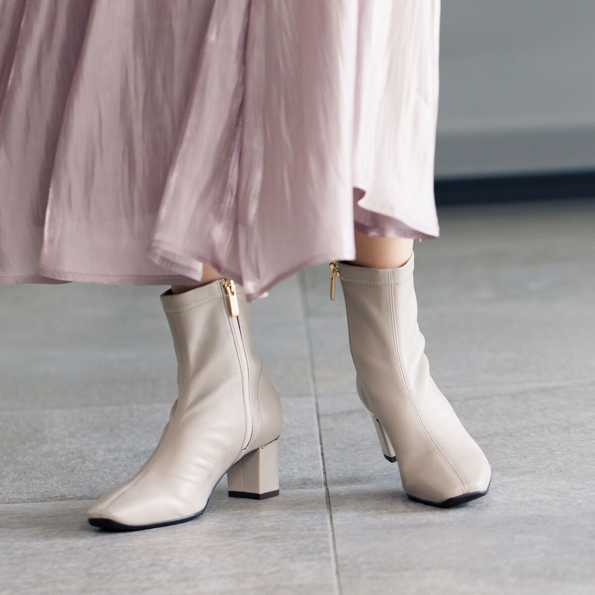 特別価格】【撥水】5.5cmヒールシープレザーストレッチブーツ/631404