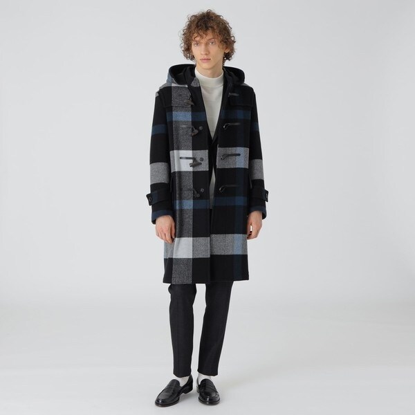 エアリーメルトンクレストブリッジチェックダッフルコート | ブラック