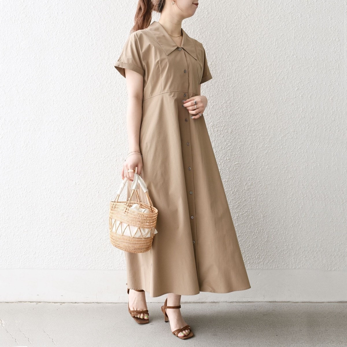 SHIPS any:〈洗濯機可能〉フラットカラー Vネック フレア ワンピース