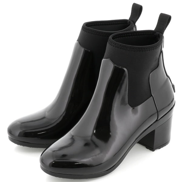 ハンター リファインド グロス ミッドヒール ブーツ レディース