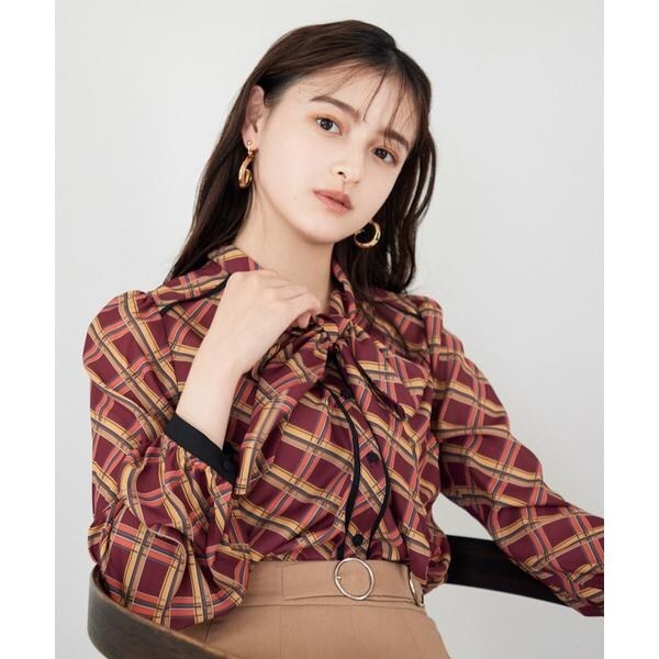 オリジナルチェック柄ボウタイブラウス | レディアゼル(REDYAZEL
