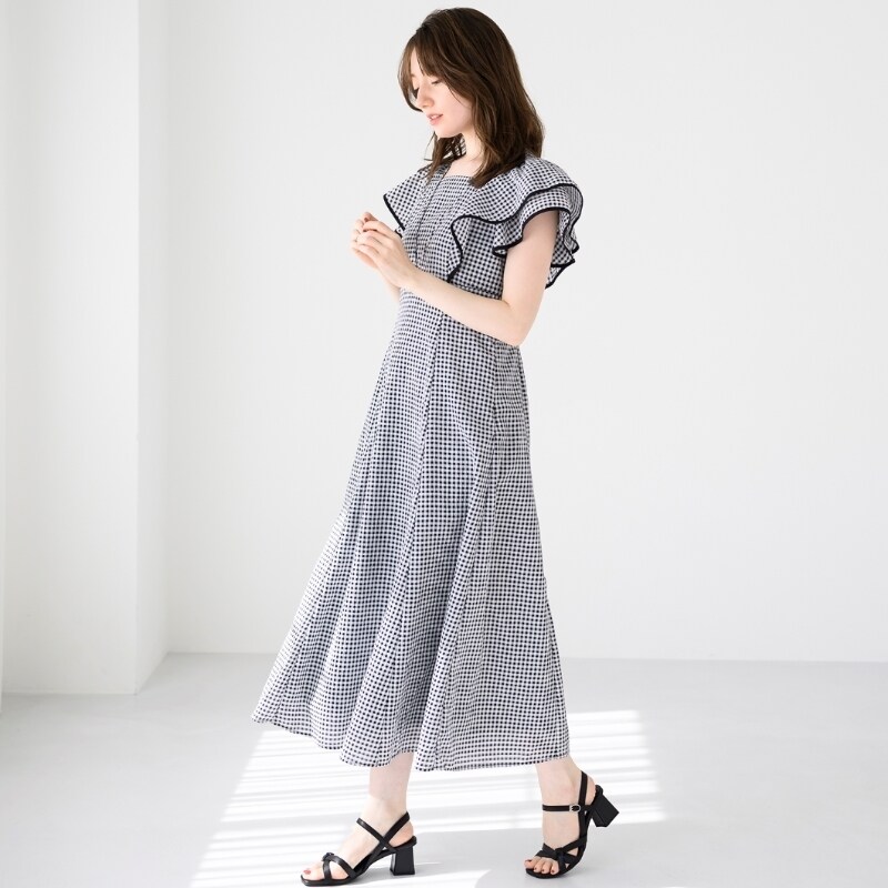 2025春夏新作 フレアスリーブギンガムチェックワンピース | ミッシュ