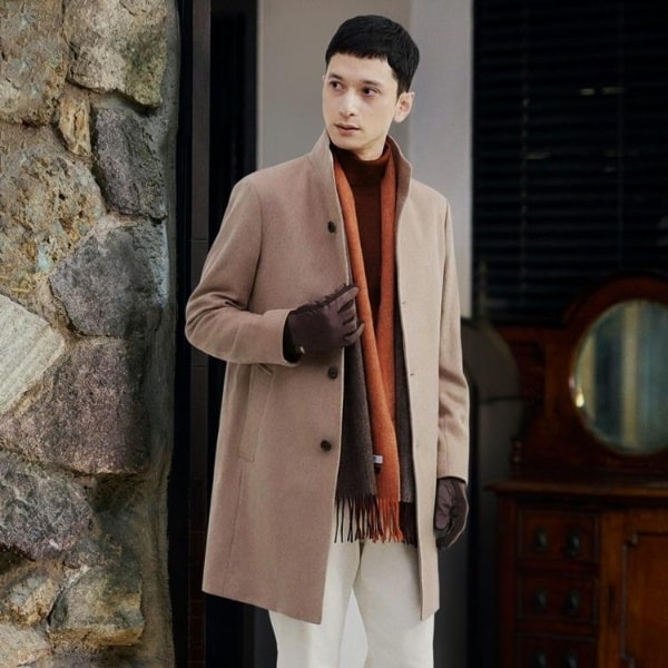 ウールカシミヤブレンド】ビーバー調 スタンドカラー コート
