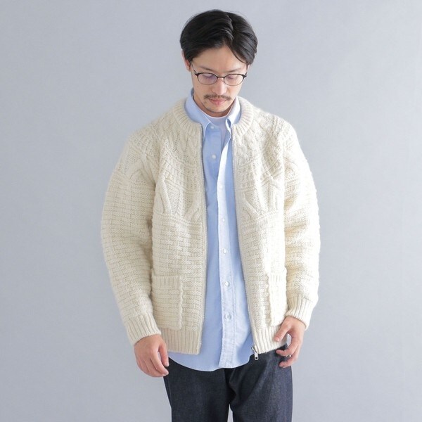 SHIPS別注】BATONER: スプレッド アラン ジップ カーディガン