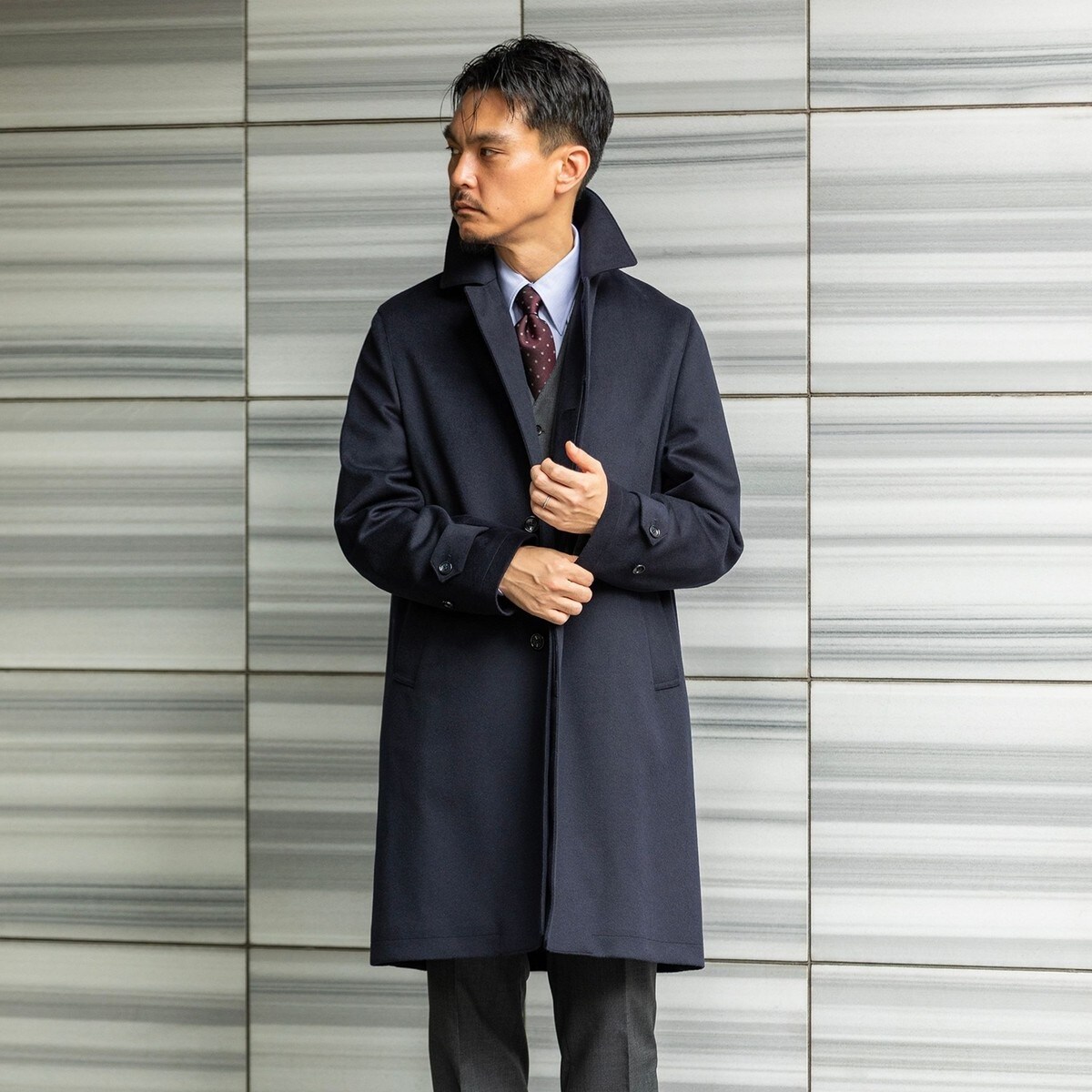 SHIPS: ネイビー ウール ビーバー ステンカラー コート | シップス