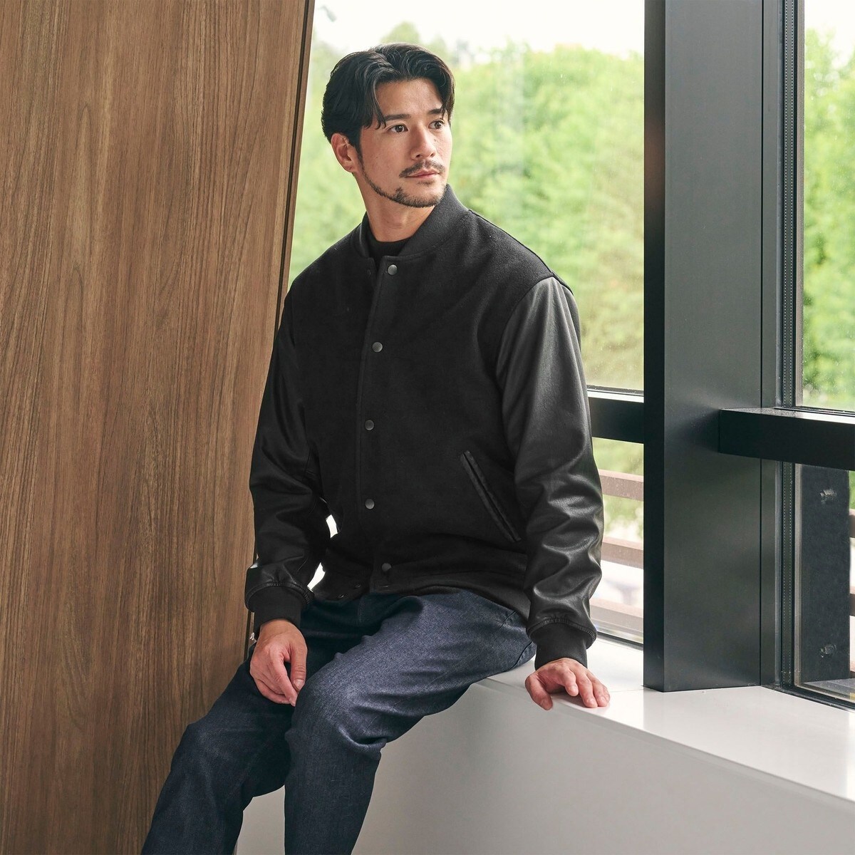 WEB限定 WARDROBE SMART】ブラックメルトン レザーライク スタジャン