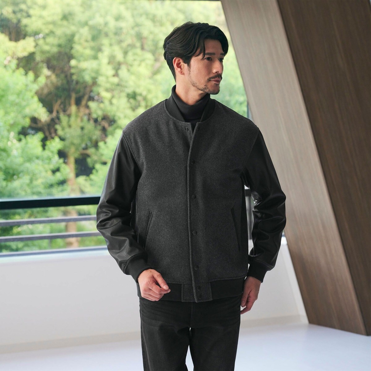 WEB限定 WARDROBE SMART】グレーメルトン レザーライク スタジャン