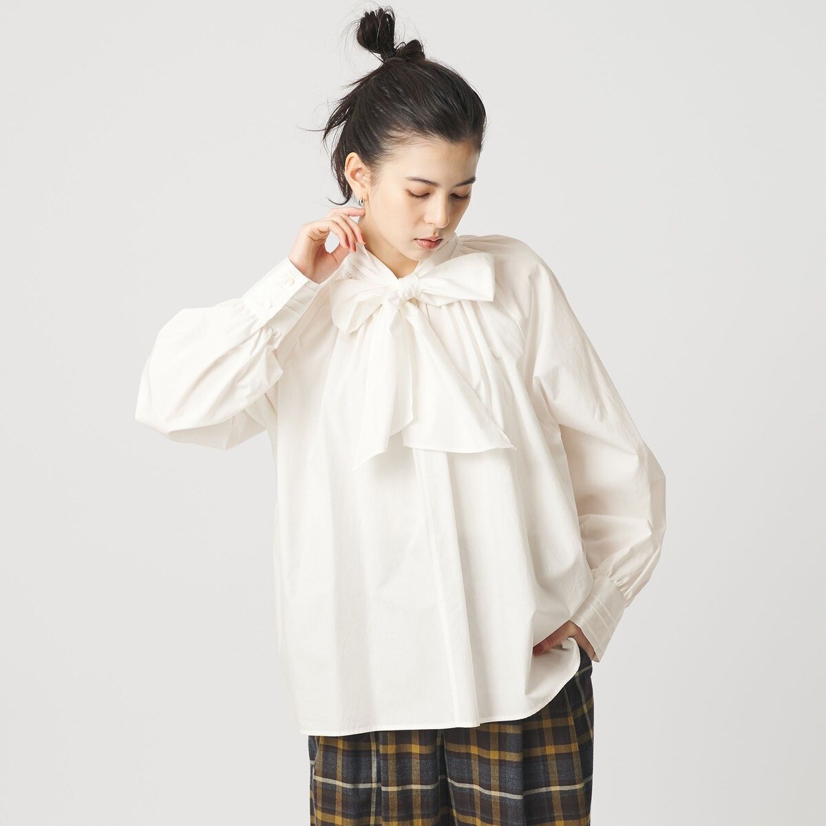 コットン ソリッド&ストライプ ボウタイブラウス | ビューティー