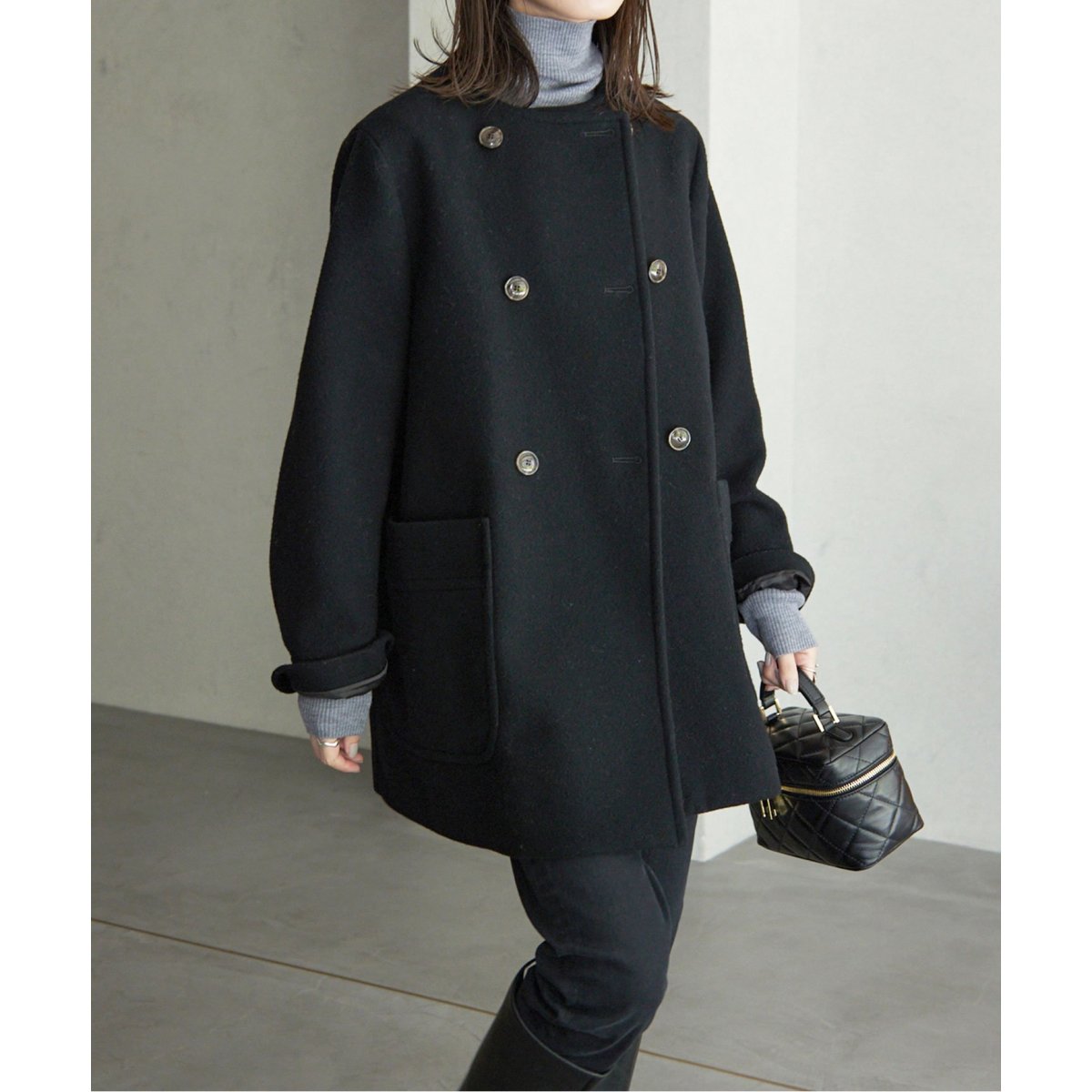 スイビダブルクロスノーカラーダブル前コート | スローブ イエナ(SLOBE