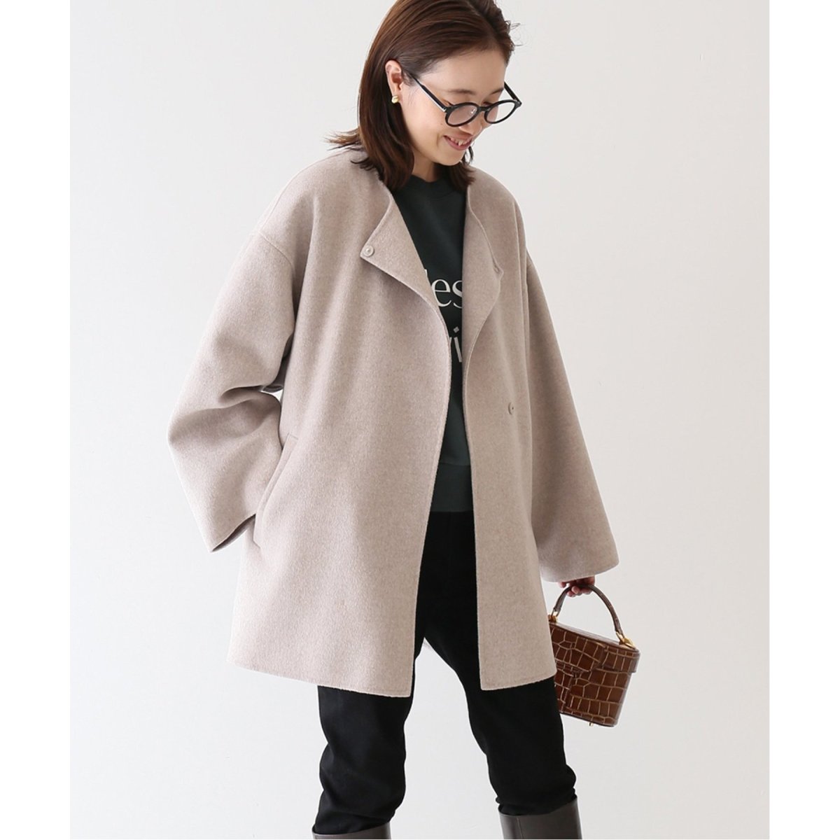 追加》HAMILTONダブルフェイスウールショートコクーンコート