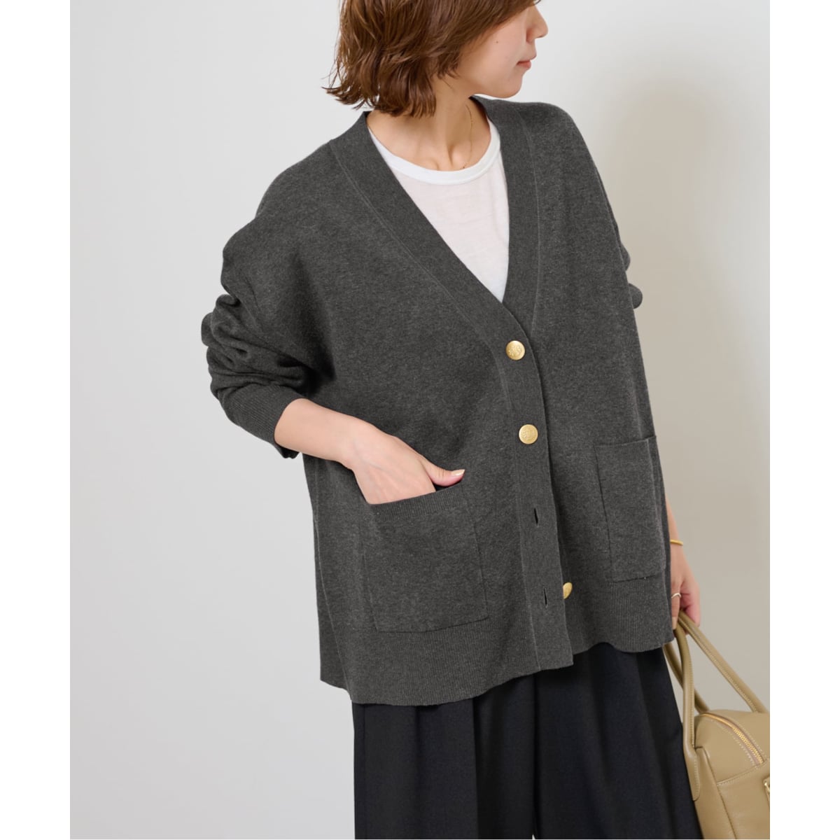 追加2》コットンカシミヤミックスダブルニットVネックカーディガン