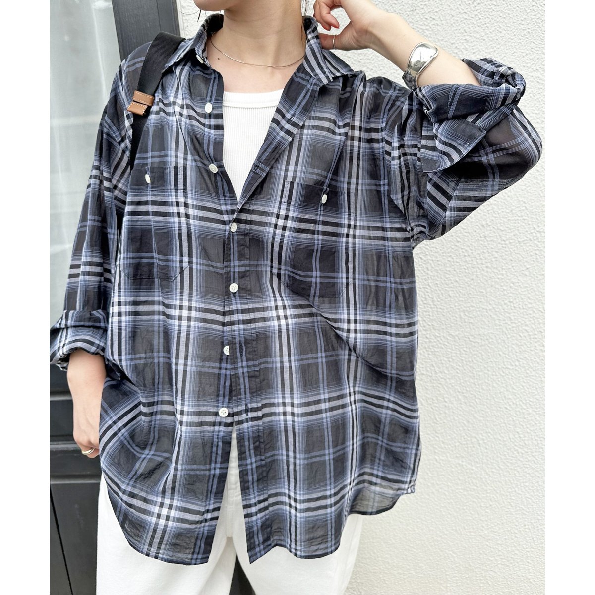 コットンボイルチェックルーズシャツ | スピック＆スパン(Spick and