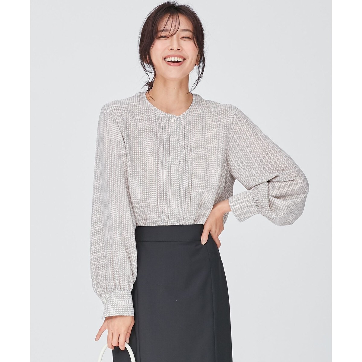 洗える】ヴィンテージ プリント ピンタック ブラウス | 23区(23KU