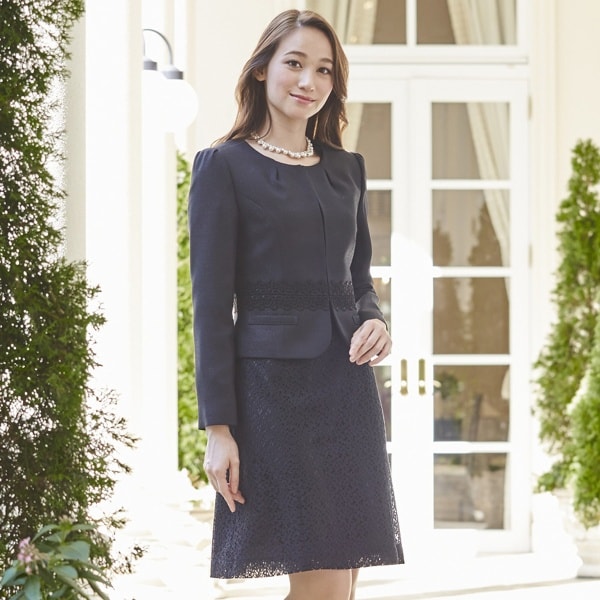 セレモニースーツ】レースワンピース＊ノーカラージャケット2点セット