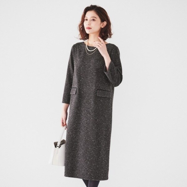 日本製きれいめ】ツイードライクジャージ サックワンピース | アン