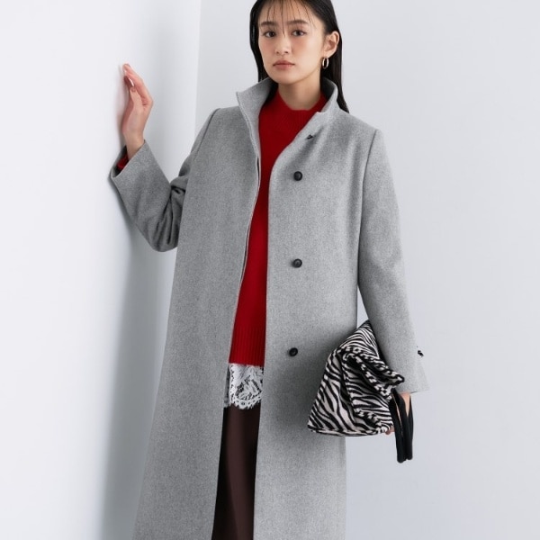 名品コート／日本製】ウール100％スタンドカラーロングコート