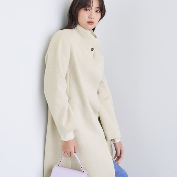 名品コート／日本製】ウール100％スタンドカラーロングコート