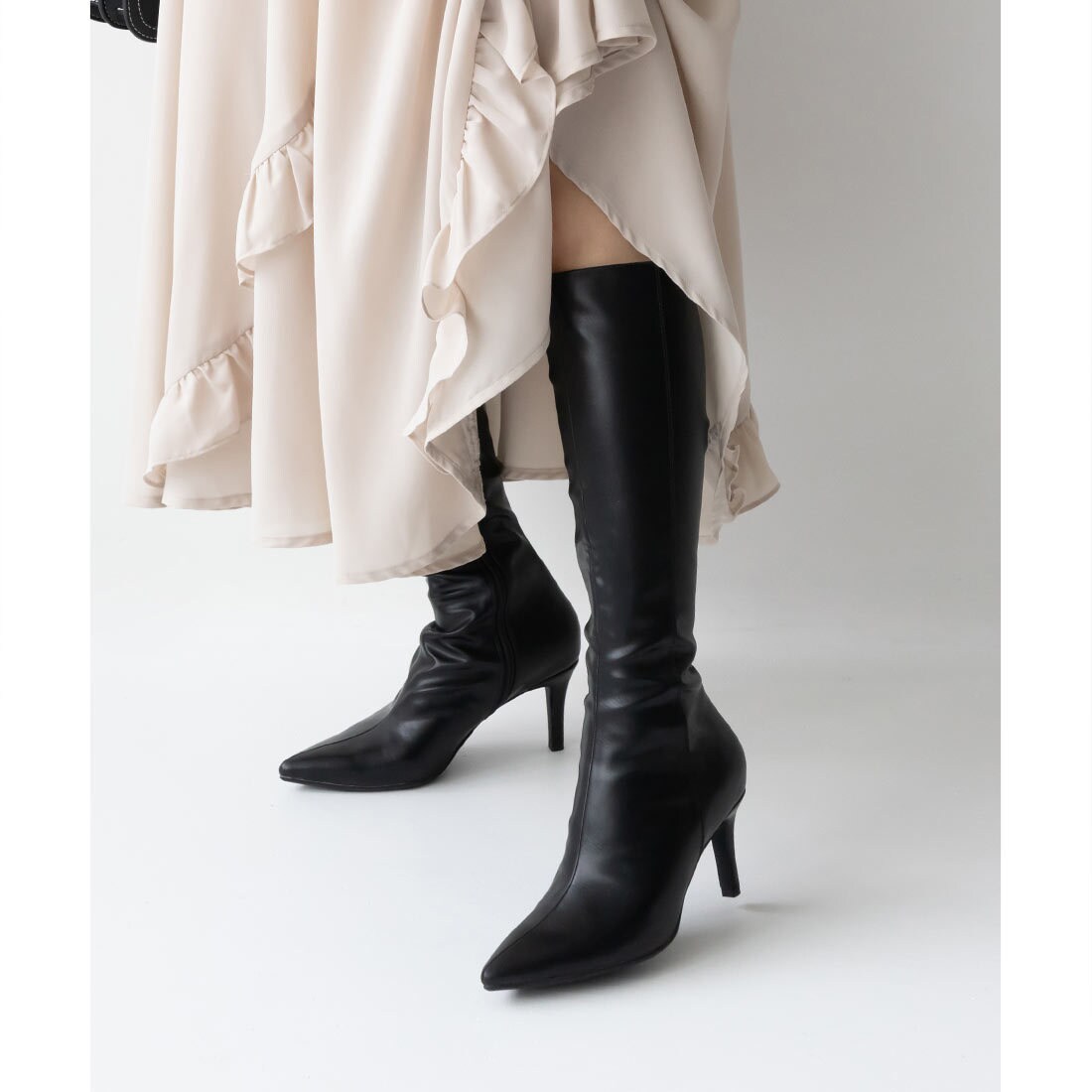 22.5-25.5】晴雨兼用 ストレッチ ポインテッドトゥロングブーツ
