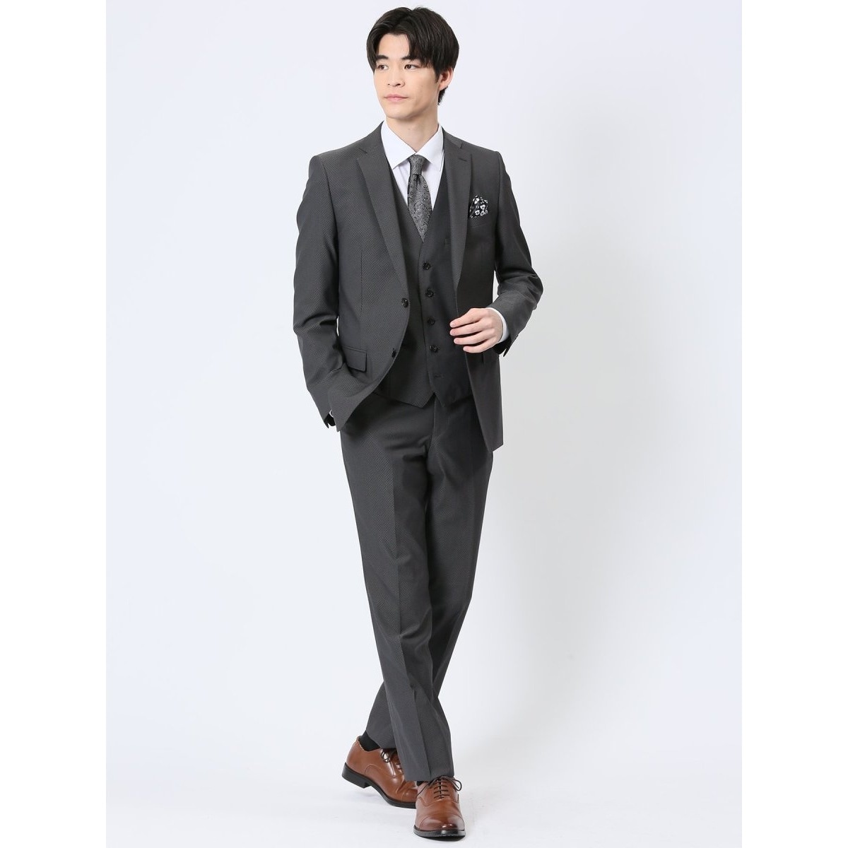 超光沢 ストレッチ】レノマ オム 2ボタン3ピース ビジネスセットアップ