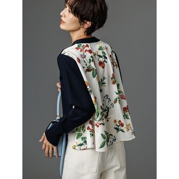 WEB限定カラー】カシミヤコットンボタニカルドッキングカーディガン
