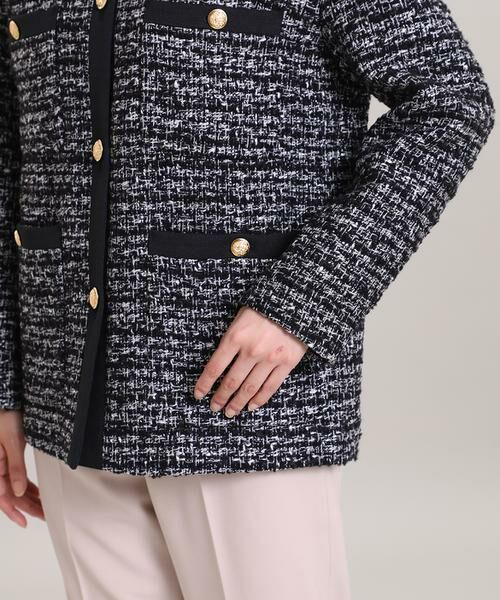 セール】 《大きいサイズ》ファンシーツイードジャケット （ノーカラー