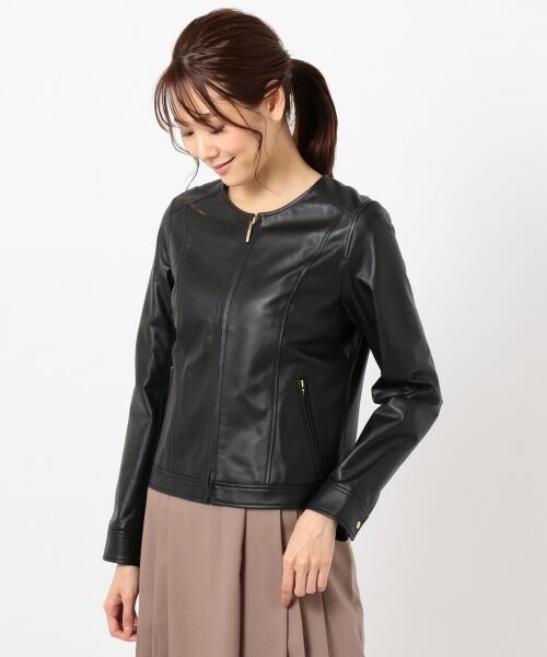 セール】 【本革】ノーカラーラムレザー ジャケット （ノーカラー