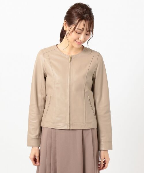 セール】 【本革】ノーカラーラムレザー ジャケット （ノーカラー