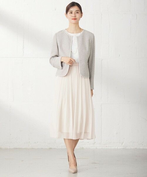 セール】 シャイニーストレッチツイード ジャケット （ノーカラー