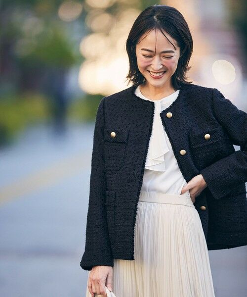 ツイードノーカラーミドル ジャケット （ノーカラージャケット）｜ANY