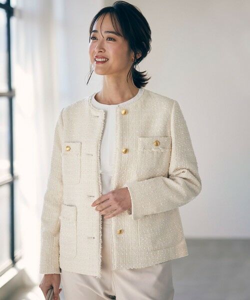 ツイードノーカラーミドル ジャケット （ノーカラージャケット）｜ANY