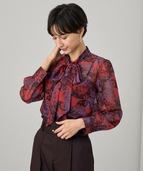 セール】 チェックフラワープリントボウタイ ブラウス （シャツ