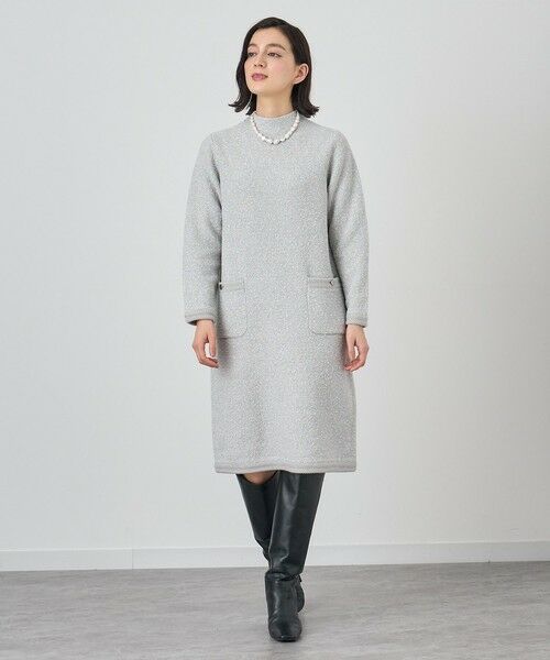 セール】 ウールブークレ配色 ワンピース （ミニ丈・ひざ丈ワンピース