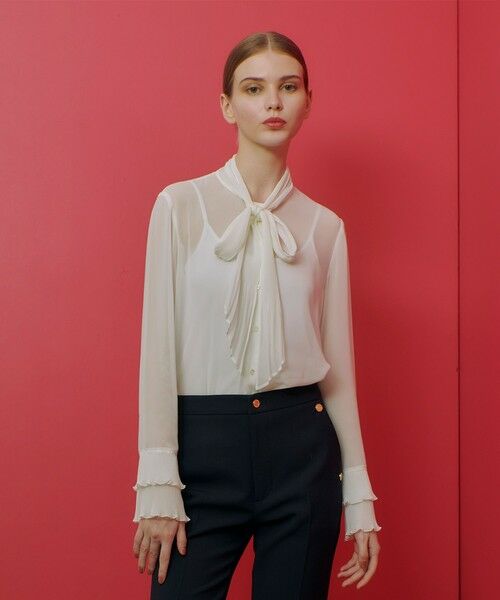 セール】 【LOULOU WILLOUGHBY】プリーツリボンブラウス （シャツ