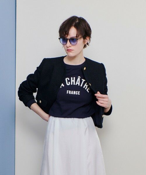 セール】 ファンシーツィードクルーネックジャケット （ノーカラー